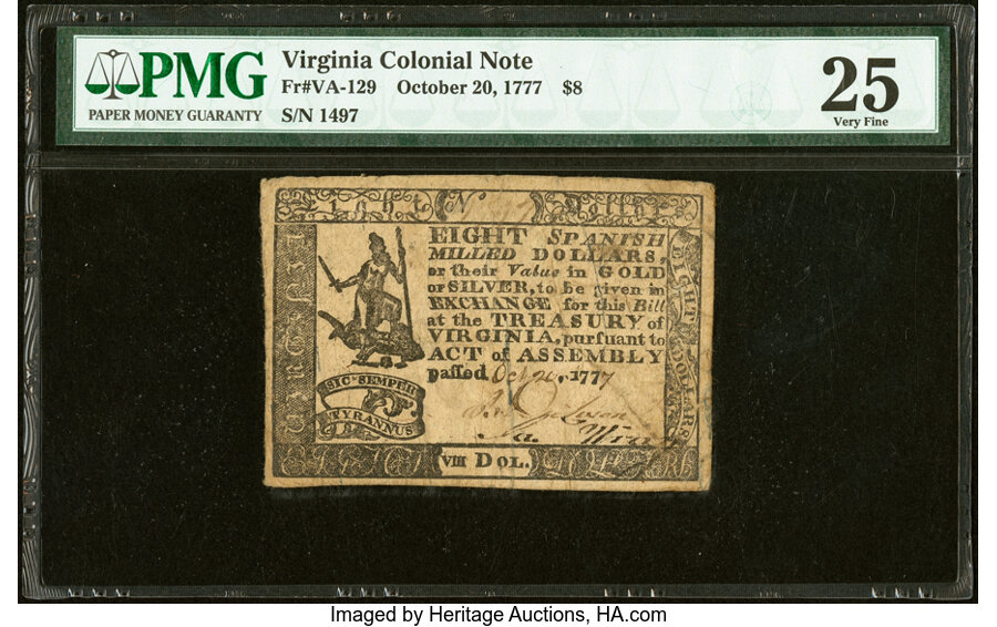 Oct 20, 1777 $8  Virginia (Fr. VA129) thumbnail 8