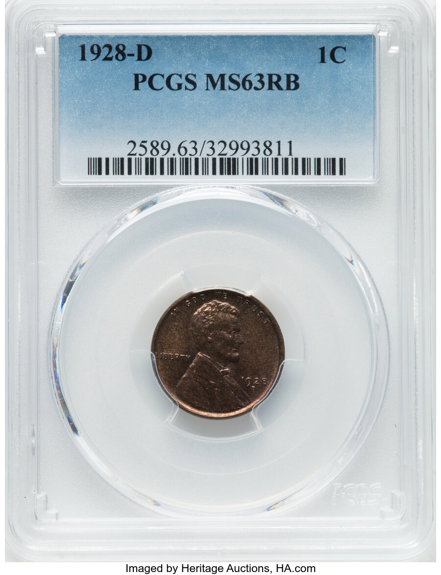 1928-D 1C MS63 Red and Brown PCGS. PCGS Population: (161/384). NGC Census: (69/211). CDN: $80 Whsle. Bid for NGC/PCGS MS63....