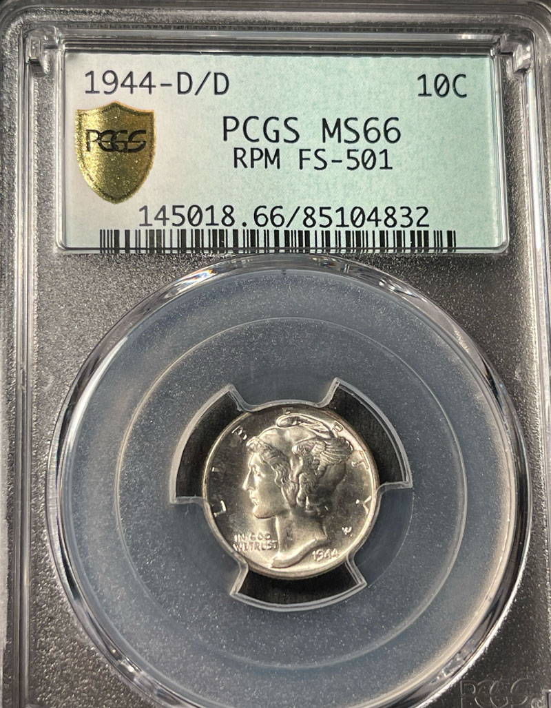1944-D/D 10c Repunched Mintmark, FS-501 MS