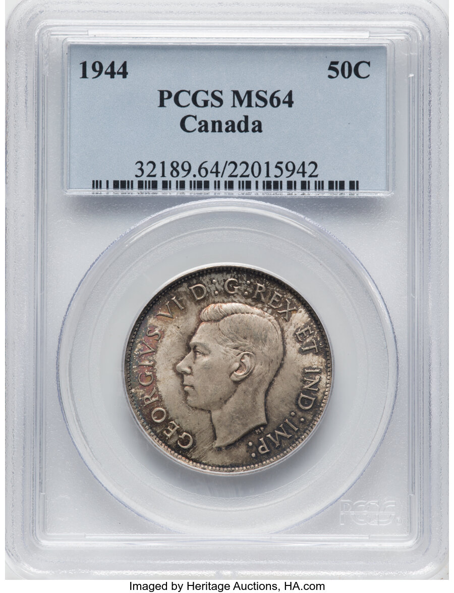 Canada: George VI 50 Cents 1944 MS64 PCGS,...