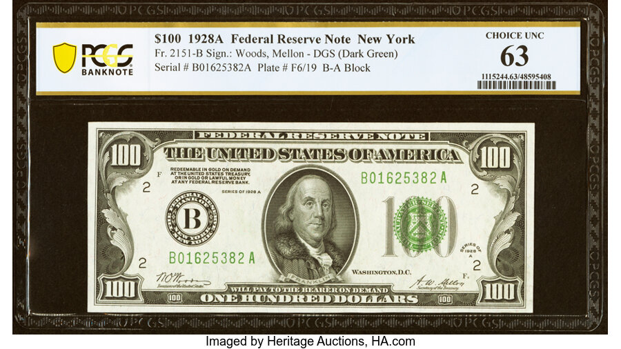 Fr. 2151-B $100 1928A Federal Reserve Note. PCGS Banknote Choice Unc 63....