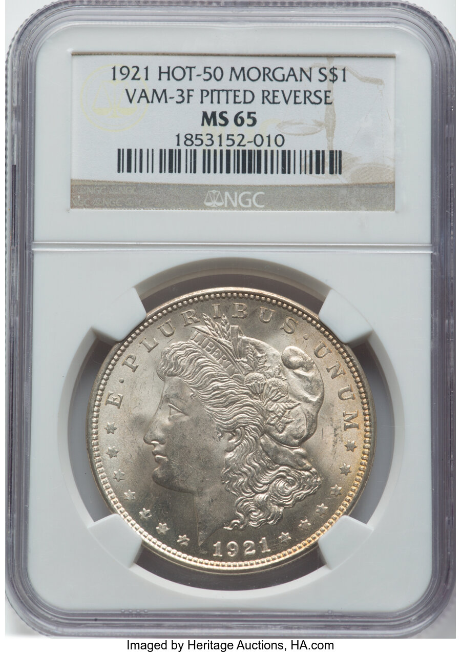 1921 $1 VAM 3F, Pitted Reverse, Hot 50 MS65 NGC. NGC Census: (3/0). PCGS Population: (0/0). MS65....