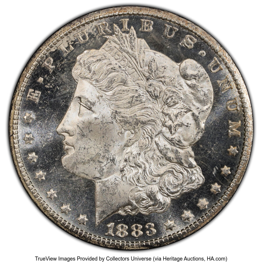 1883-CC $1 MS62 Deep Mirror Prooflike PCGS. PCGS Population: (353/3671 and 5/173+). NGC Census: (141/1313 and 0/31+). CDN: ...
