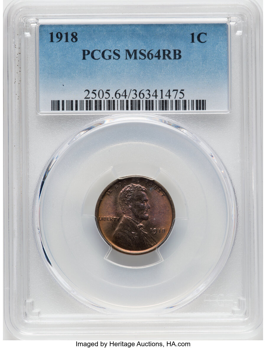 1918 1C MS64 Red and Brown PCGS. PCGS Population: (407/111). NGC Census: (173/89). CDN: $45 Whsle. Bid for NGC/PCGS MS64. M...