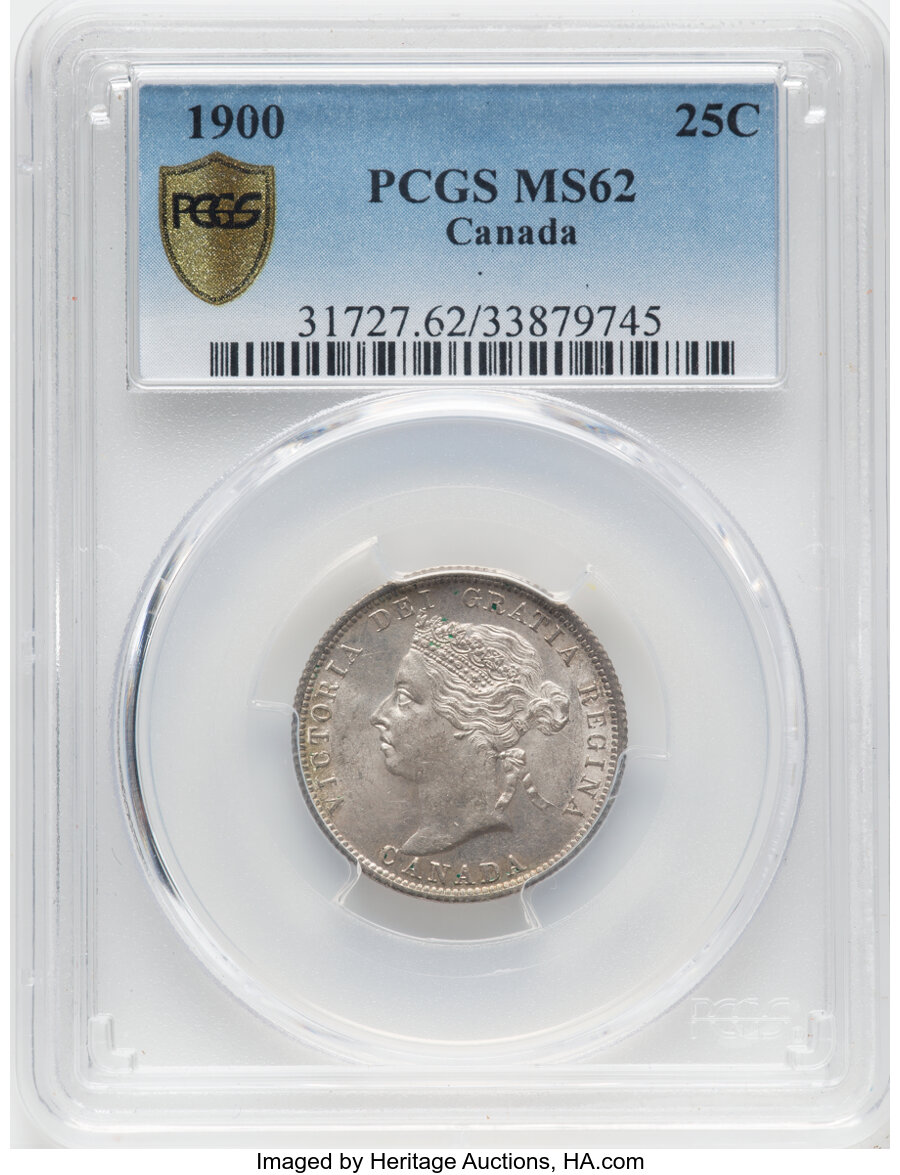 Canada: Victoria 25 Cents 1900 MS62 PCGS,...