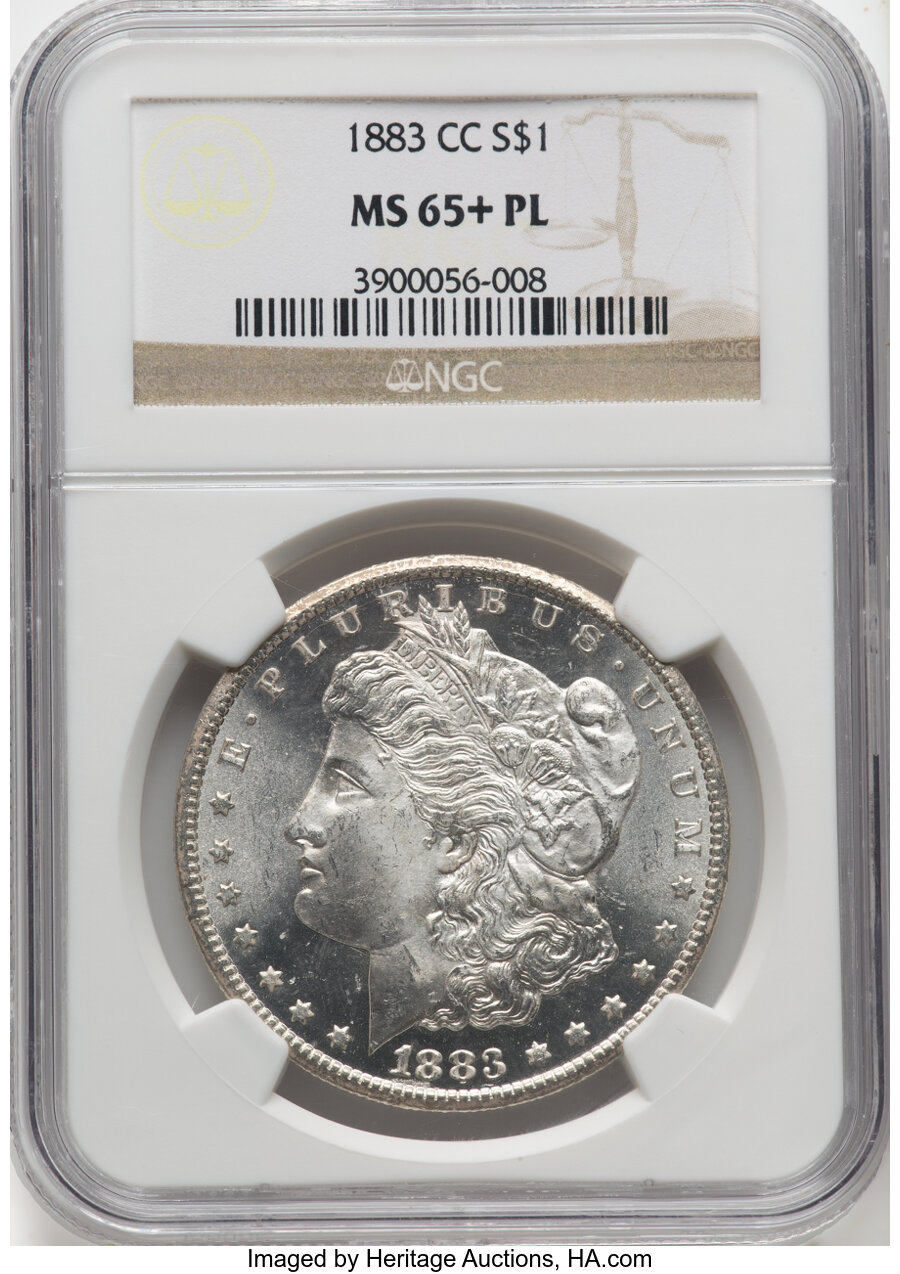 1883-CC $1 MS65+ Prooflike NGC. NGC Census: (331/94 and 4/9+). PCGS Population: (706/203 and 29/25+). CDN: $600 Whsle. Bid ...