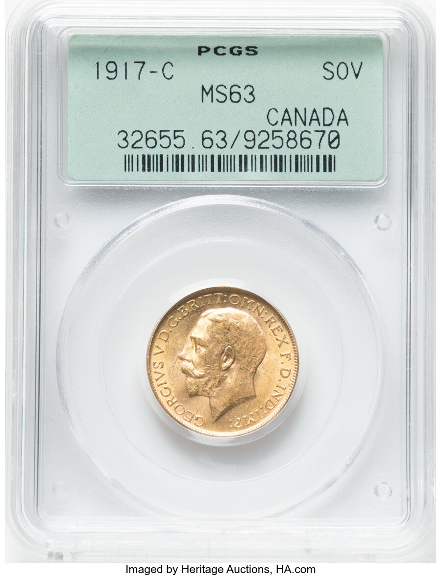 Canada: George V gold Sovereign 1917-C MS63 PCGS,...
