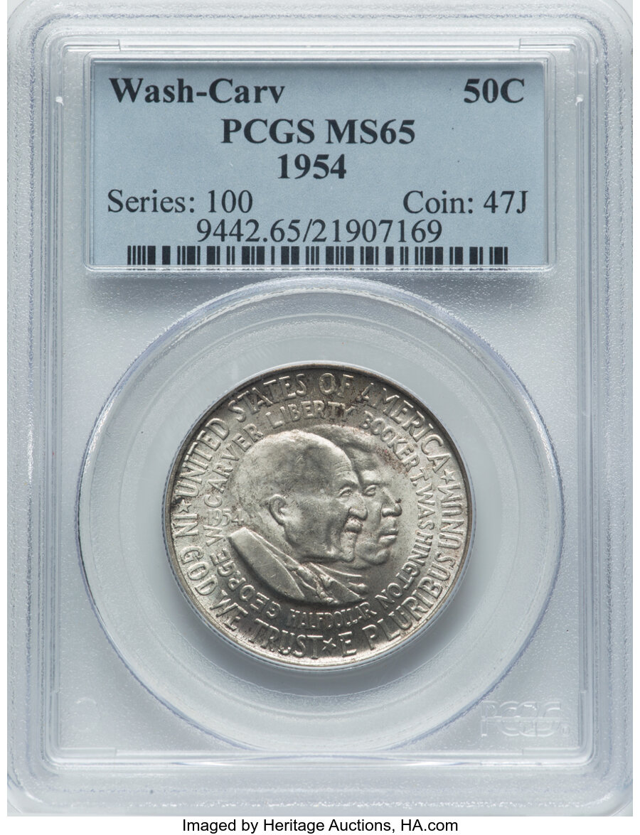 1954 50C Washington-Carver MS65 PCGS. PCGS Population: (642/173). NGC Census: (370/96). CDN: $53 Whsle. Bid for NGC/PCGS MS...