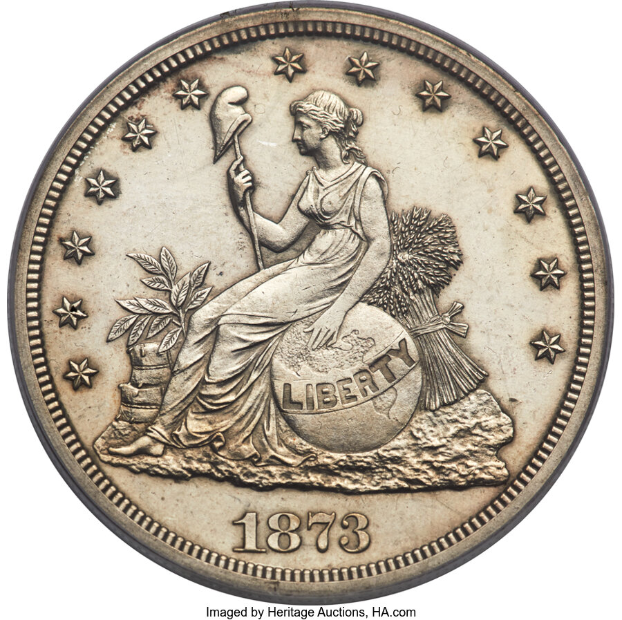 1873年 米貿易銀 1873 Silver Pattern Trade Dollar J 1315 PR Values | Greysheet