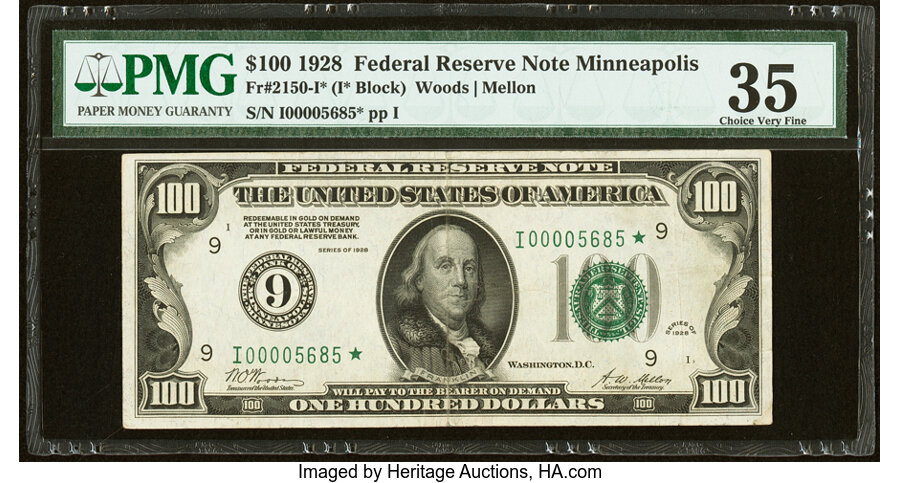 Fr. 2150-I* $100 1928 Federal Reserve Star Note. PMG Choice Very Fine 35....