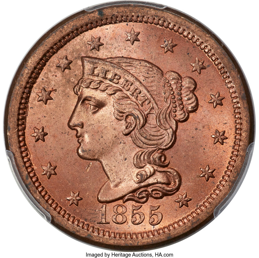 1855 1c Upright 55, N-4 MS RD