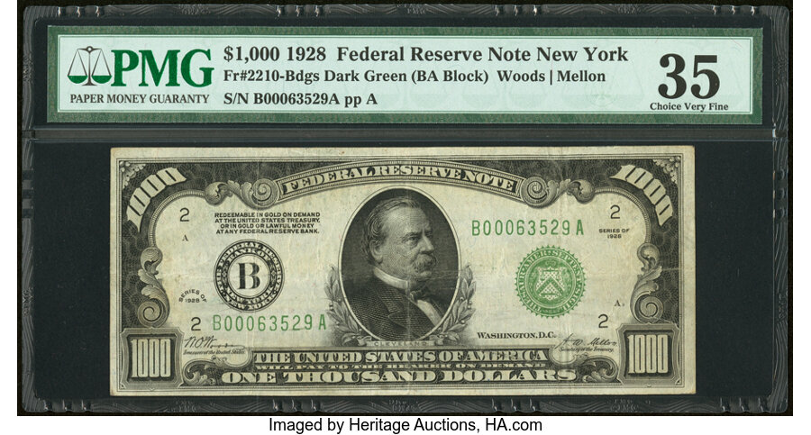 Fr. 2210-B $1,000 1928 Federal Reserve Note. PMG Choice Very Fine 35....