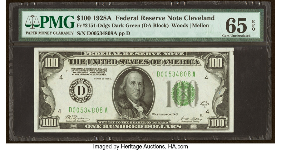 Fr. 2151-D $100 1928A Federal Reserve Note. PMG Gem Uncirculated 65 EPQ....