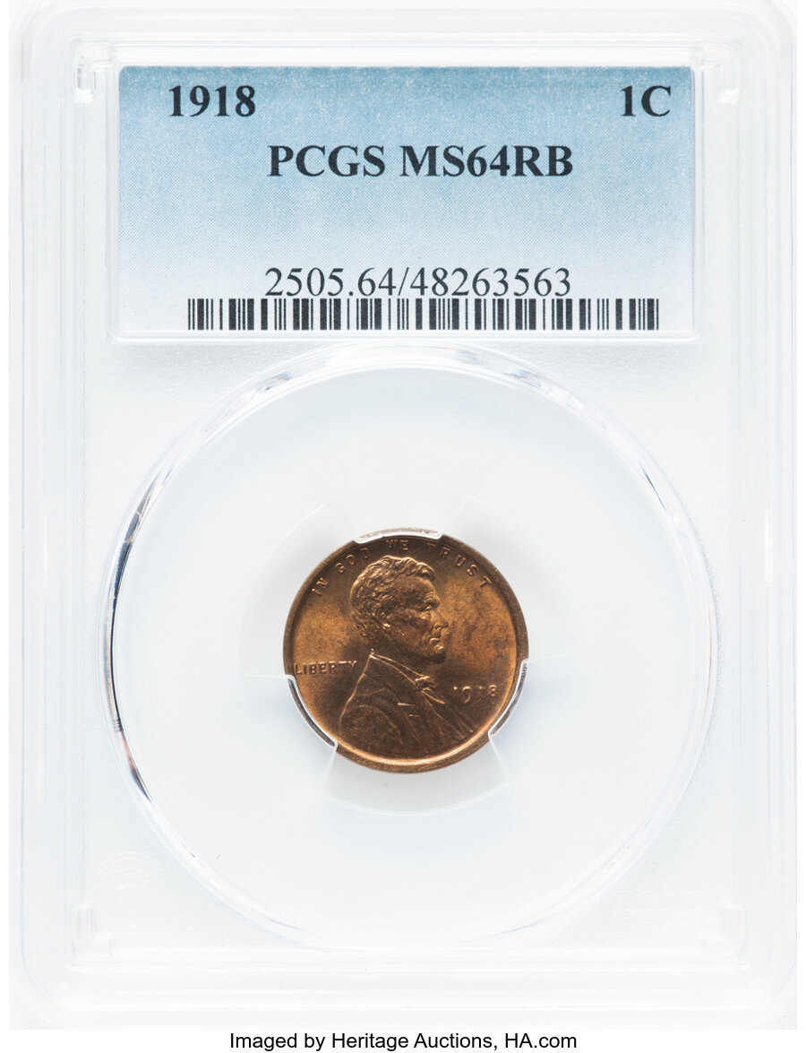 1918 1C MS64 Red and Brown PCGS. PCGS Population: (406/111). NGC Census: (171/89). CDN: $45 Whsle. Bid for NGC/PCGS MS64. M...