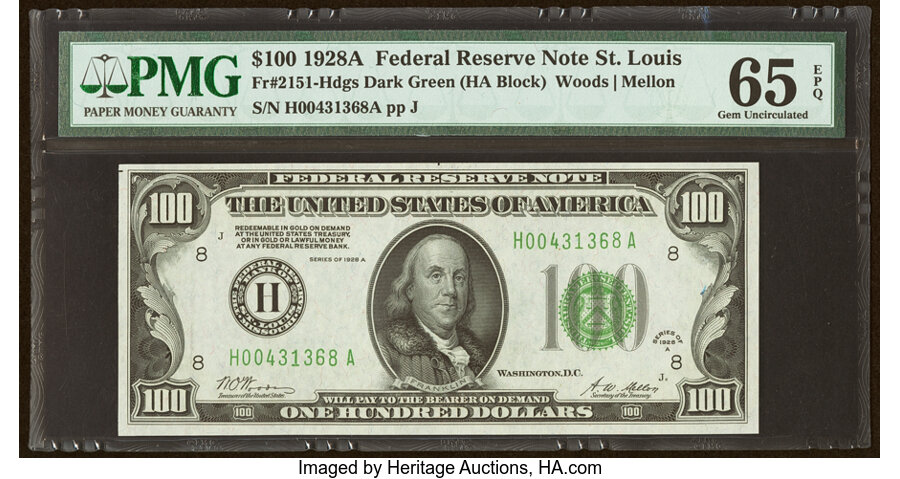 Fr. 2151-H $100 1928A Federal Reserve Note. PMG Gem Uncirculated 65 EPQ....