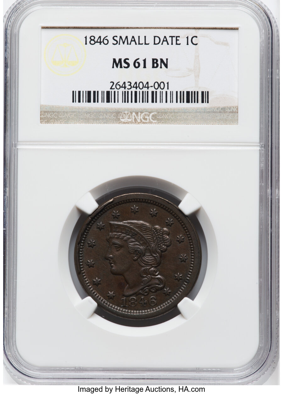 1846 1c Small Date, N-10 MS BN