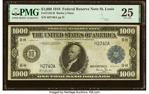 image for: Fr. 1133-H $1,000 1918 Federal Reserve Note PMG Very Fine 25....