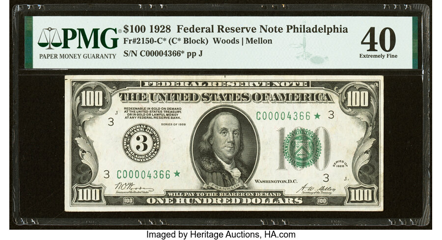 Fr. 2150-C* $100 1928 Federal Reserve Star Note. PMG Extremely Fine 40....