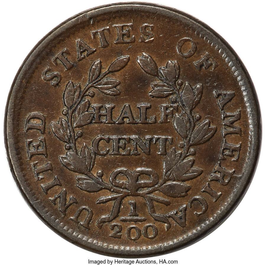 1804 1/2c Crosslet 4, Stems, C-9 MS BN AU50 BN CAC thumbnail 6