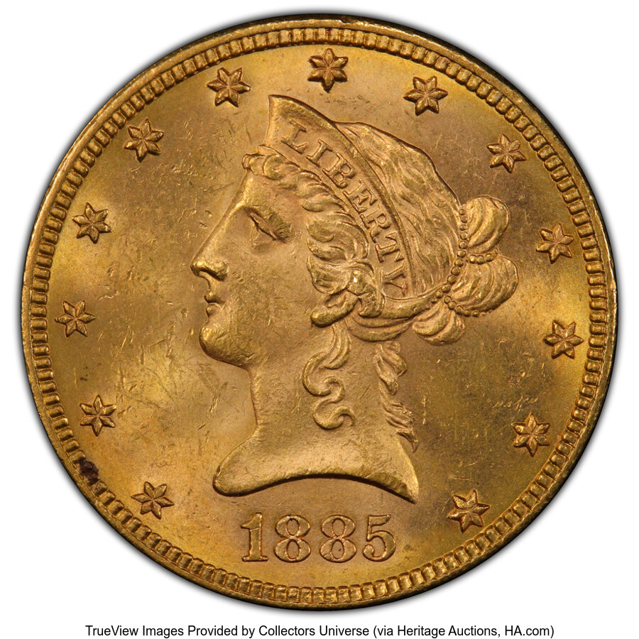 1885 $10 MS63 PCGS. EX: D.L. Hansen Collection. PCGS Population: (60/18). NGC Census: (33/7). CDN: $1,380 Whsle. Bid for NG...