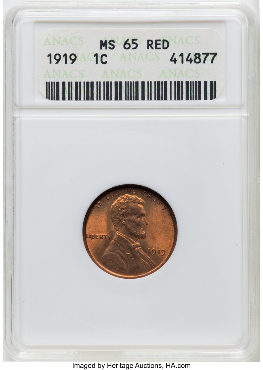 1919 1C MS65 Red ANACS. Mintage 392,021,000. ...