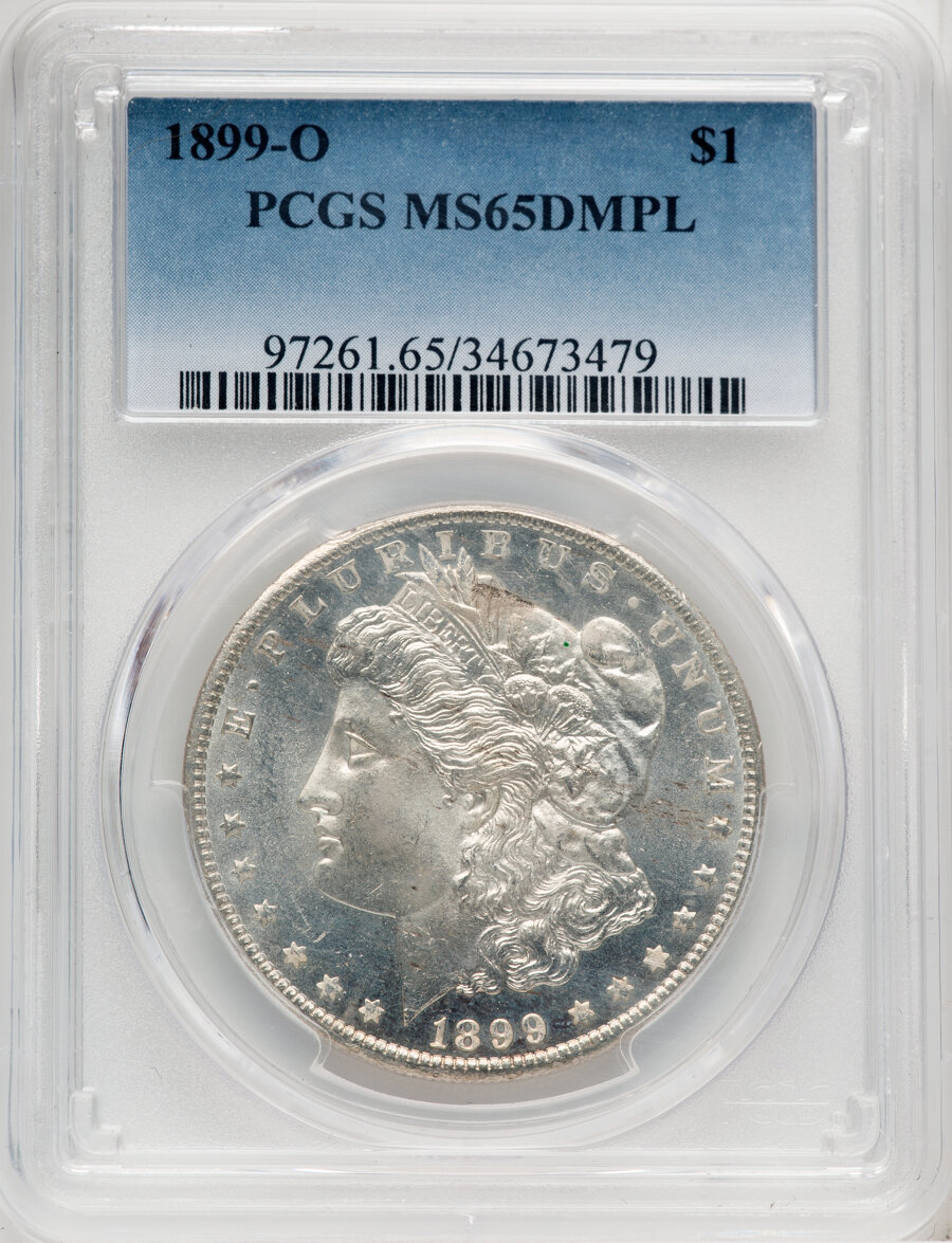 1899-O $1 MS65 Deep Mirror Prooflike PCGS. PCGS Population: (46/21). NGC Census: (20/7). CDN: $2,000 Whsle. Bid for NGC/PCG...