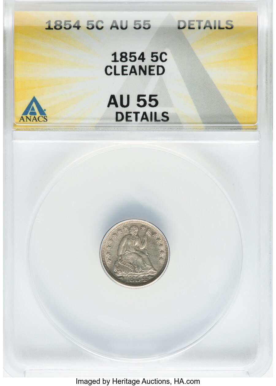 1854 H10C Arrows -- Cleaned -- ANACS Details. AU55. Mintage 5,740,000. ...