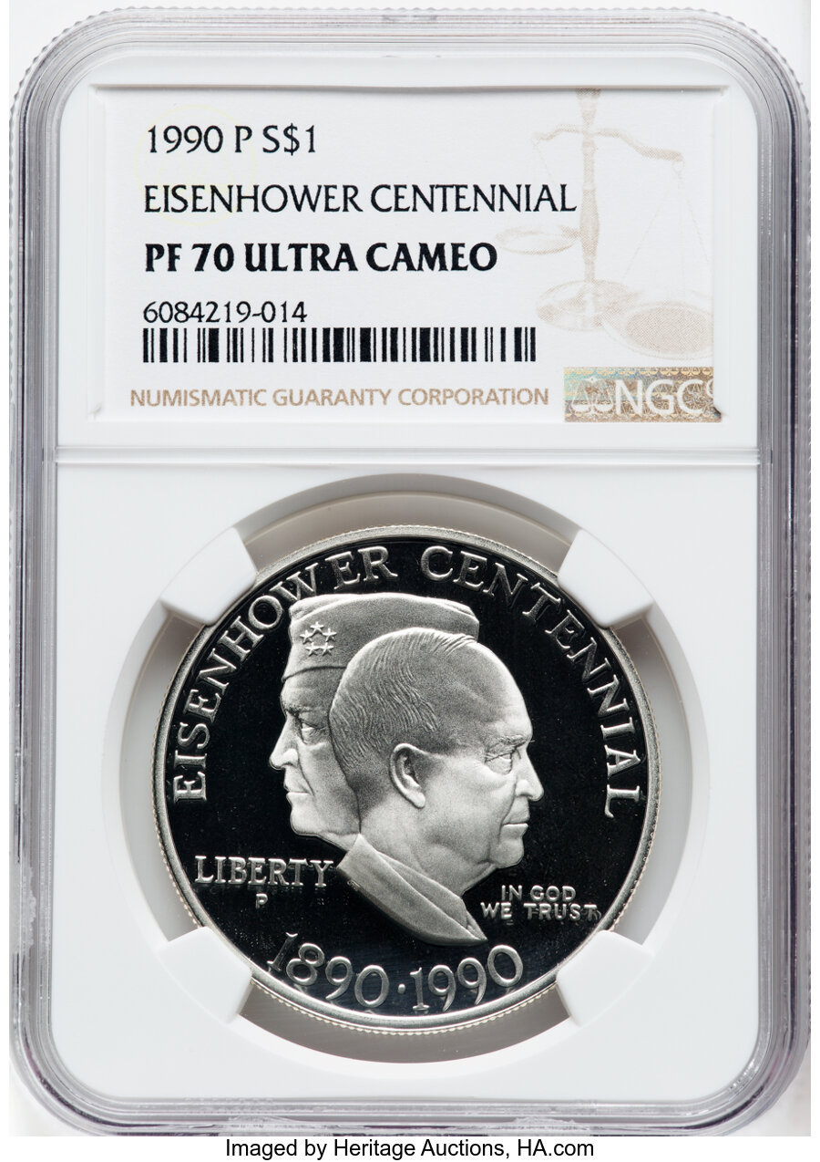 1990-P $1 Eisenhower Centennial PR70 Ultra Cameo NGC. NGC Census: (372). PCGS Population: (351). CDN: $110 Whsle. Bid for N...