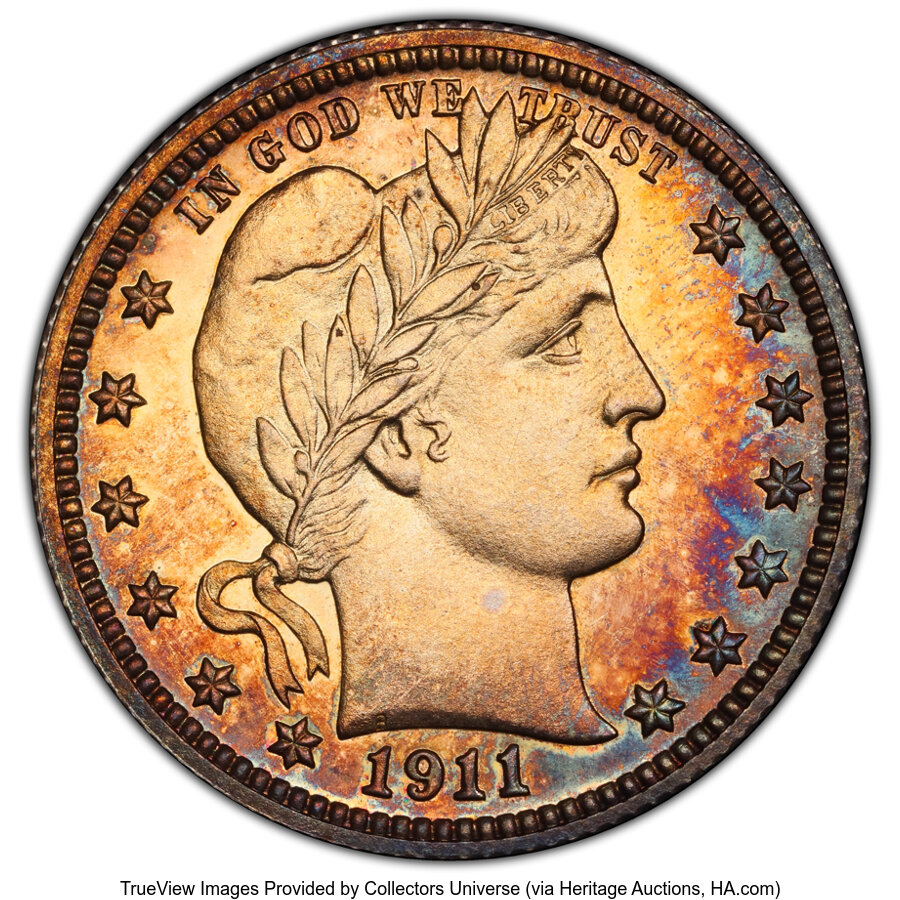 1911 25C PR66 Cameo PCGS. PCGS Population: (25/16 and 3/2+). NGC Census: (14/26 and 1/2+). PR66. ...