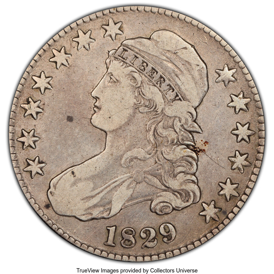 1829 50C Small Letters, O-103, R.2, VF30 PCGS. PCGS Population: (3/22 and 0/1+). NGC Census: (6/23 and 0/0+). CDN: $100 Whs...