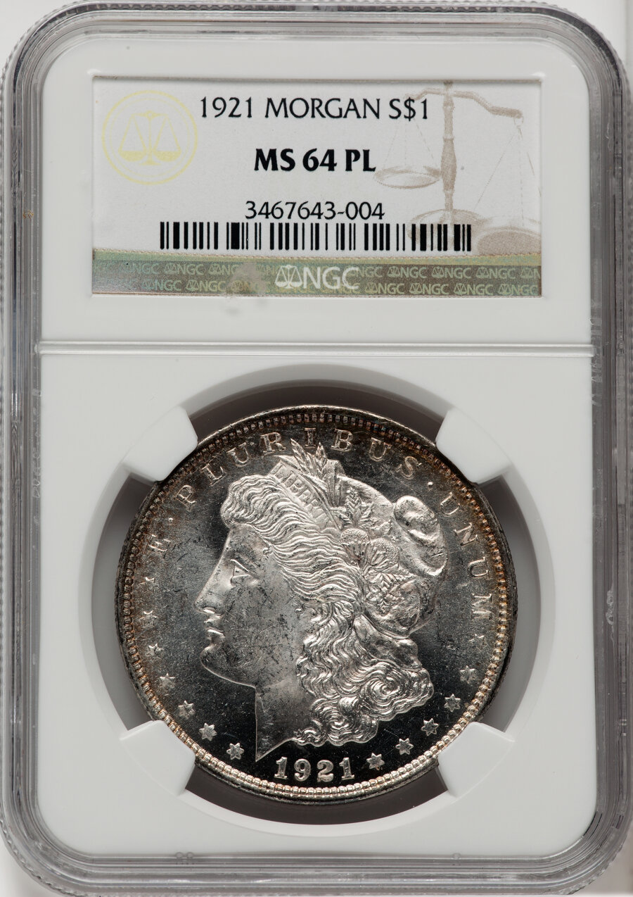 1921 $1 Morgan MS64 Prooflike NGC. NGC Census: (291/54). PCGS Population: (139/21). CDN: $700 Whsle. Bid for NGC/PCGS MS64....