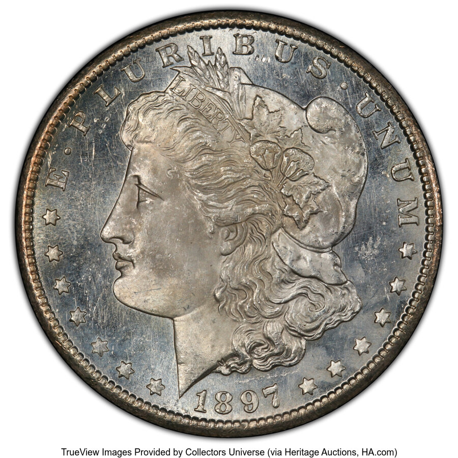 1897-S $1 MS65 Prooflike PCGS. PCGS Population: (154/48 and 8/5+). NGC Census: (101/24 and 5/1+). CDN: $900 Whsle. Bid for ...