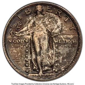 image for: 1920 25C Clashed Dies, FS-401, MS64 PCGS. PCGS Population: (3/2). Mintage 27,860,000. ...