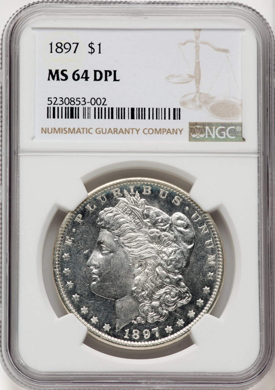 1897 $1 MS64 Deep Mirror Prooflike NGC. NGC Census: (50/11). Mintage 2,822,731. ...