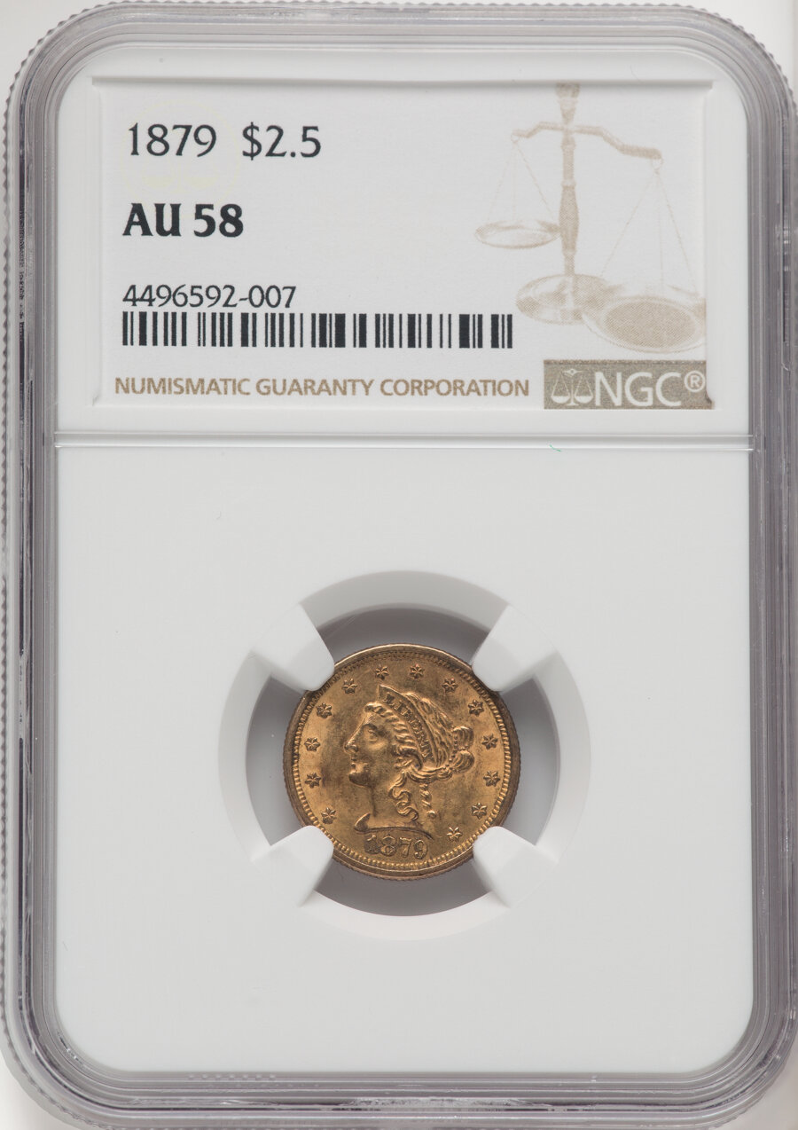 1879 $2 1/2 AU58 NGC. Mintage 88,960. ...