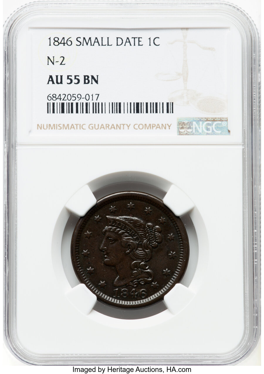 1846 1c Small Date, N-2 MS BN