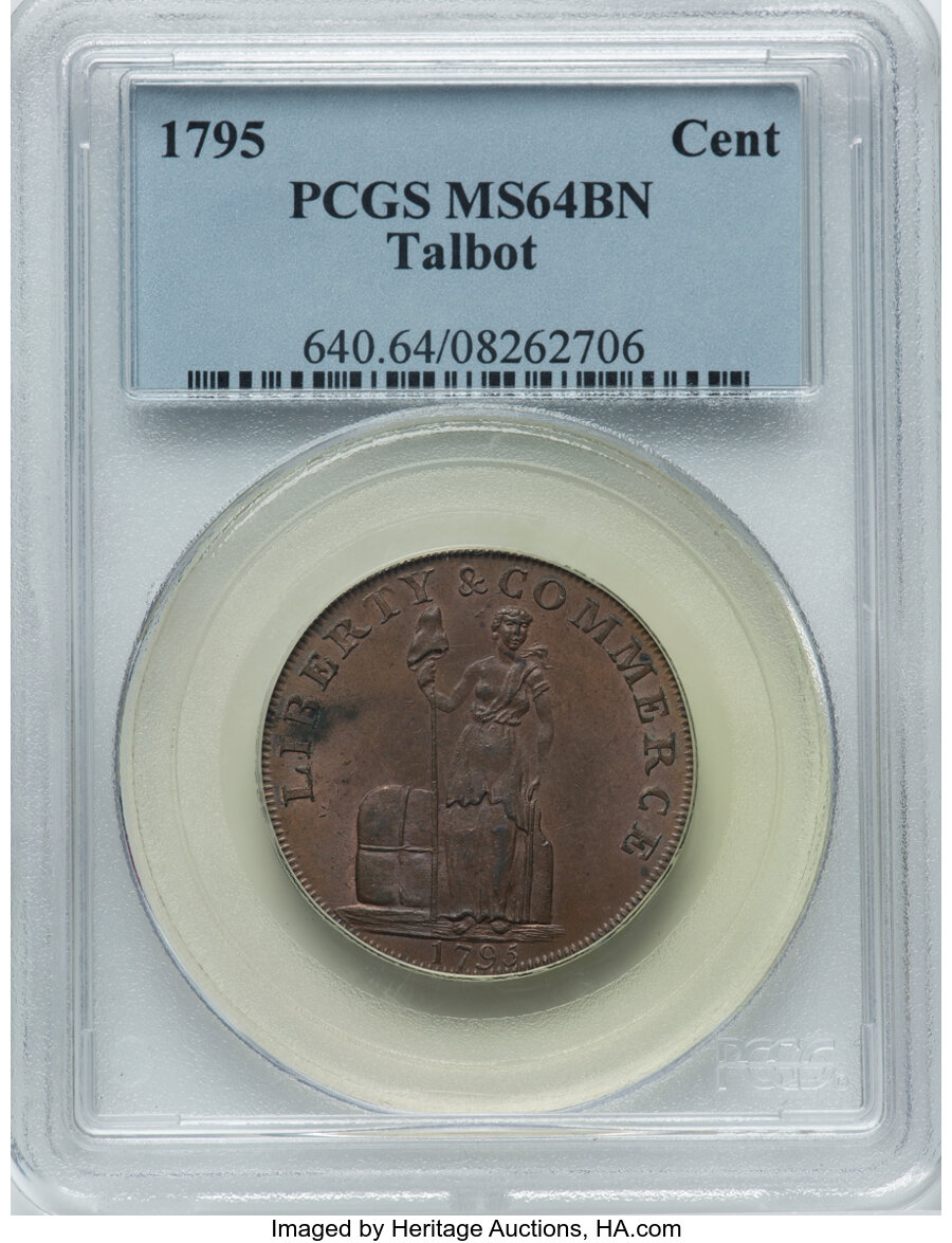 1795 Talbot, Allum, & Lee Cent MS64 Brown PCGS. Fuld-1, W-8620, R.1. PCGS Population: (54/16). NGC Census: (12/7). CDN: $900...