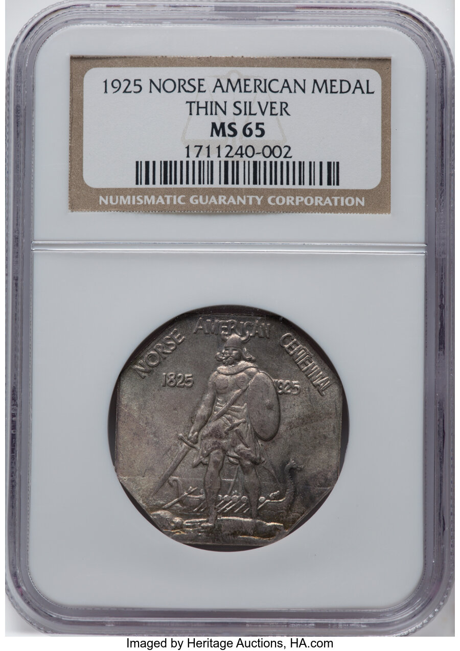 1925 Medal Norse, Thin Planchet, MS65 NGC. NGC Census: (50/8). PCGS Population: (67/25). CDN: $925 Whsle. Bid for NGC/PCGS ...