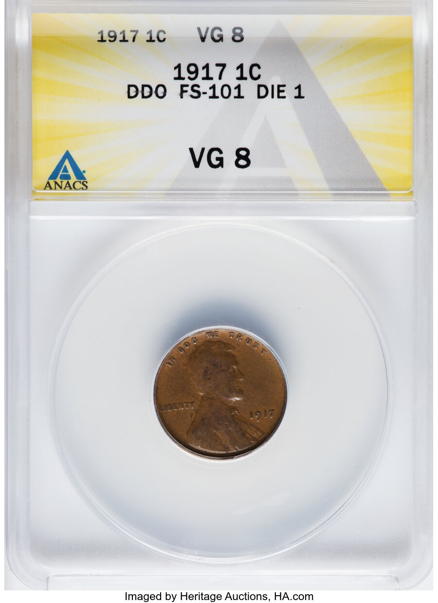 1917 1C Doubled Die Obverse, FS-101, Die 1, VG8 ANACS....
