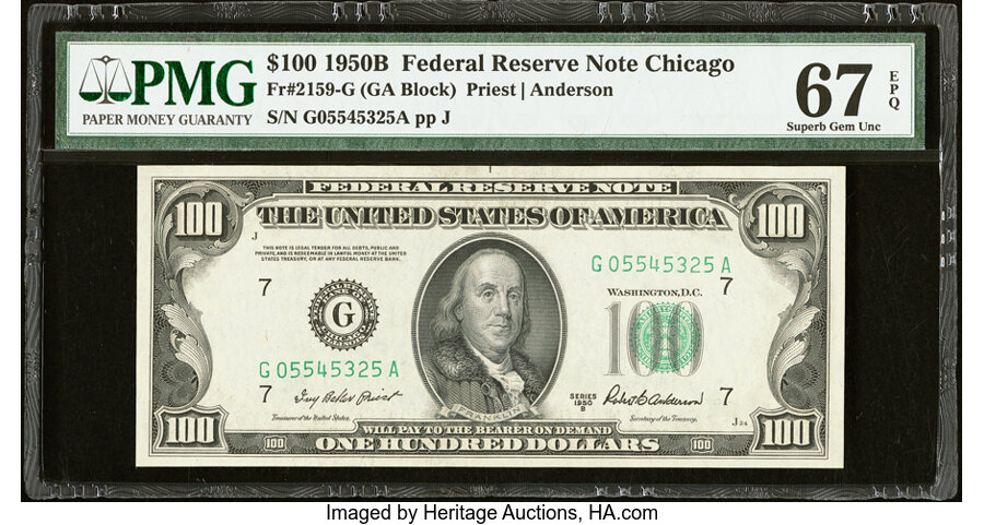 Fr. 2159-G $100 1950B Federal Reserve Note. PMG Superb Gem Unc 67 EPQ....
