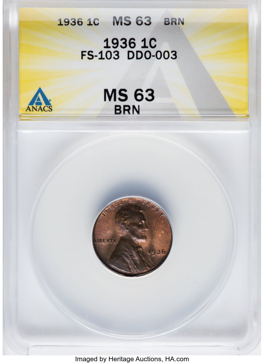1936 1C Doubled Die Obverse-003, FS-103, MS63 Brown ANACS....