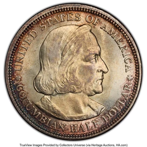 image for: 1892 50C Columbian, Repunched Date, FS-302, MS65 PCGS. PCGS Population: (2/1 and 0/0+). Mintage 950,000. ...