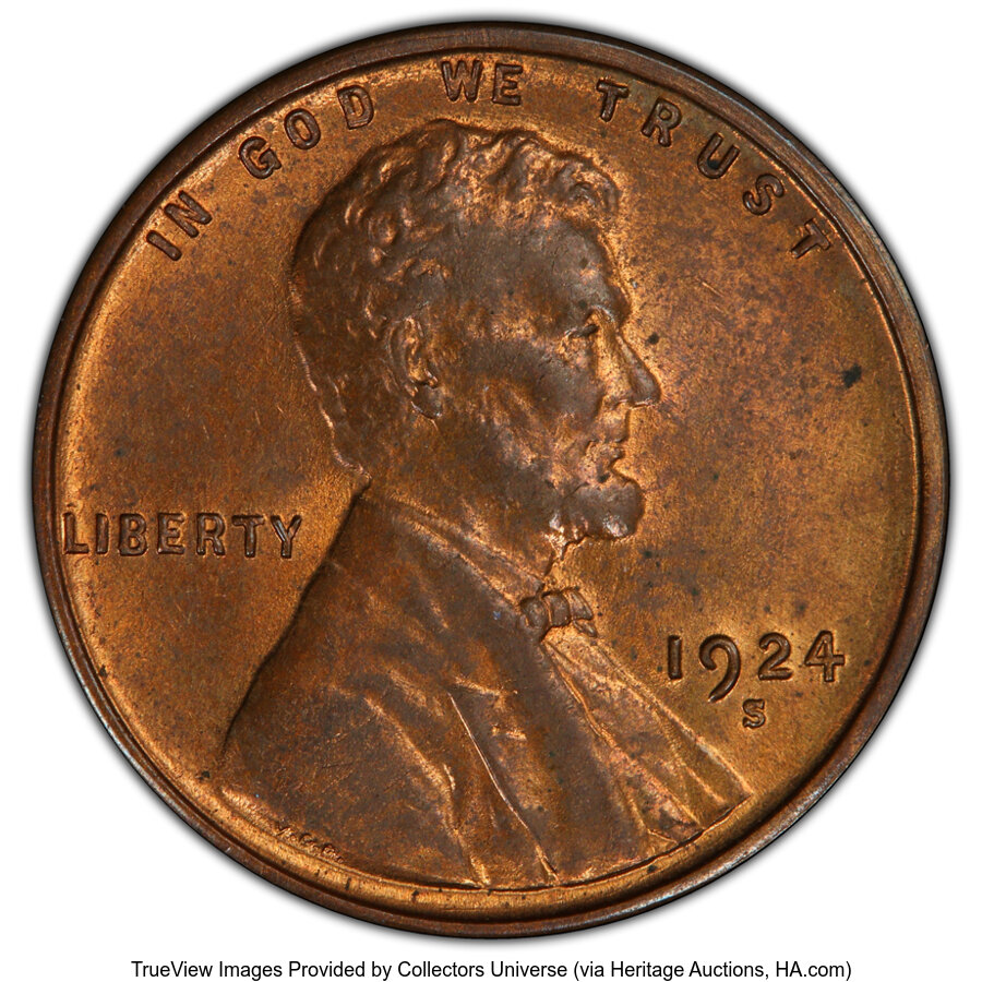 1924-S 1C MS64 Red and Brown PCGS. PCGS Population: (237/39 and 4/0+). NGC Census: (84/19 and 2/0+). CDN: $1,000 Whsle. Bid...