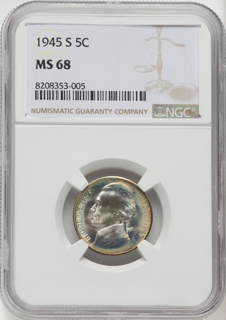 1945-S 5c Silver MS68 CAC thumbnail 3