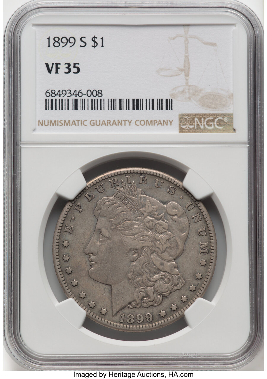 1899-S $1 VF35 NGC. NGC Census: (22/3642). Mintage 2,562,000. ...