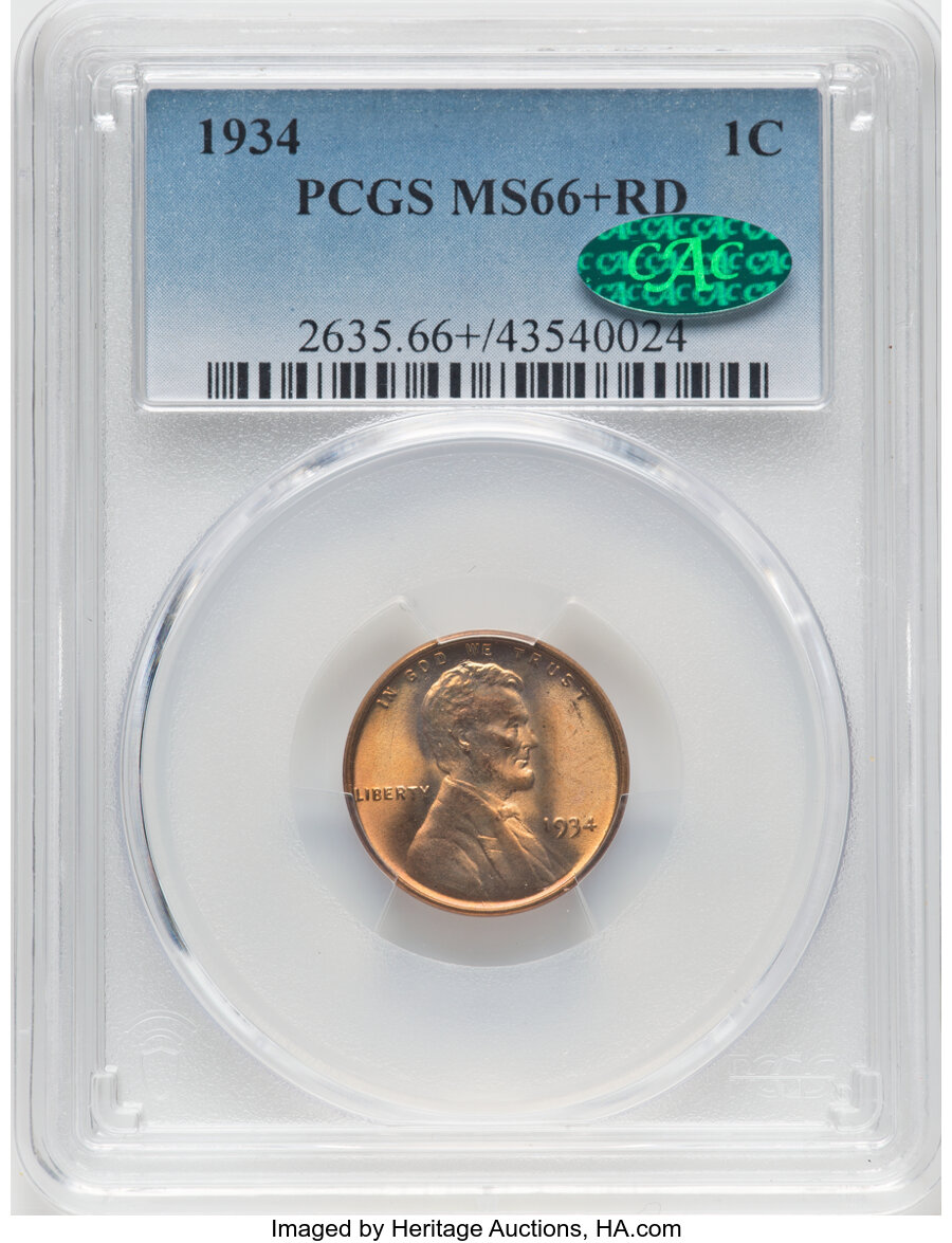 1934 1C MS66+ Red PCGS. CAC. NGC Census: (1274/501 and 17/21+). PCGS Population: (2089/449 and 89/109+). CDN: $40 Whsle. Bi...