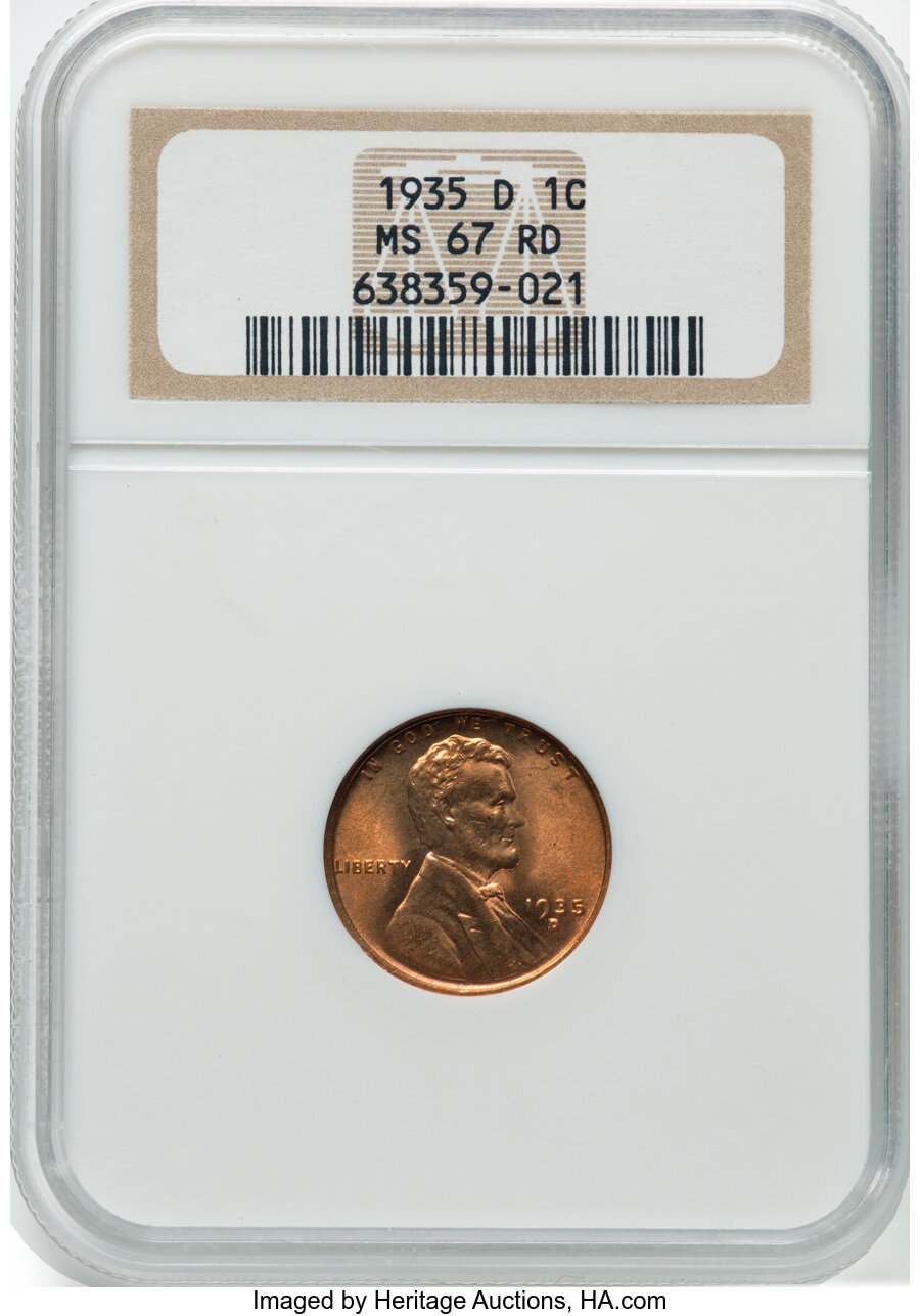1935-D 1C MS67 Red NGC. Mintage 47,000,000. ...