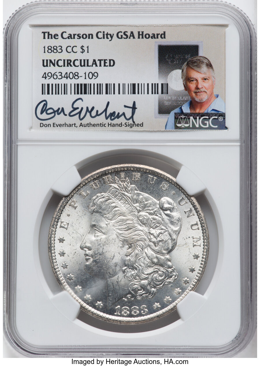 1883-CC $1 GSA Uncirculated, Don Everhart Signature. U-S 60 NGC. Mintage 1,204,000....