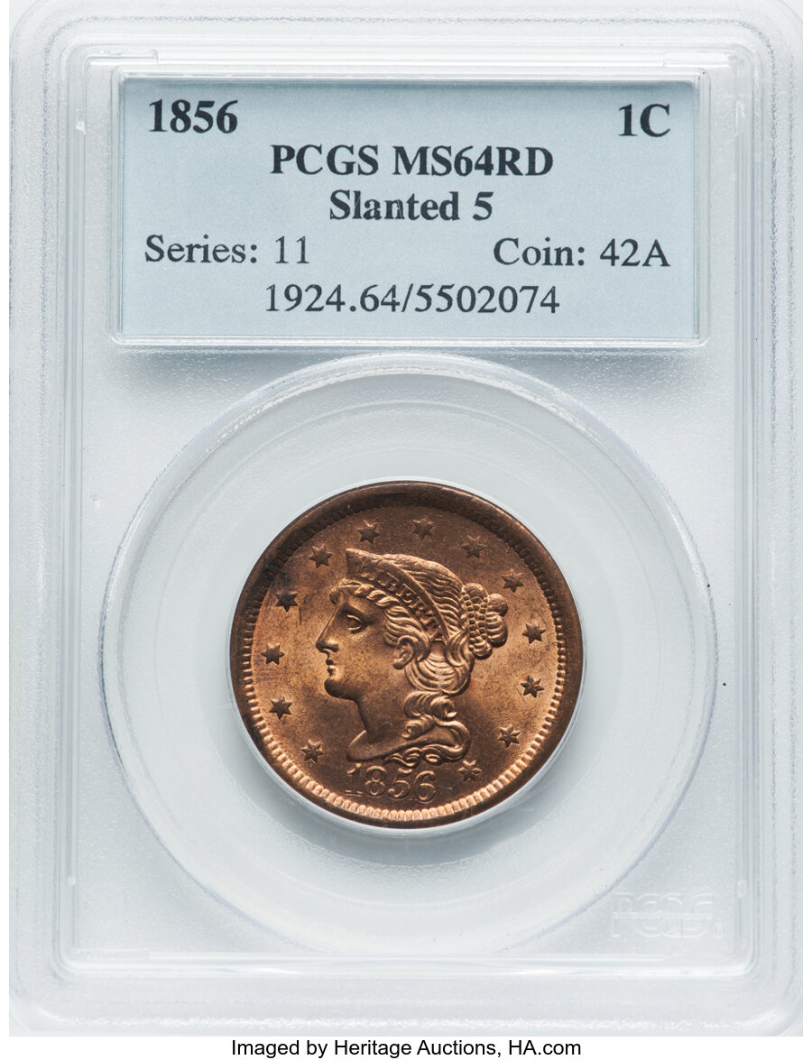 1856 1c Slanted 5, N-14 MS RD