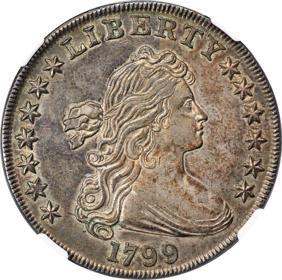 1799 $1 7x6 Stars, B-9, BB-166, R.1, AU55 NGC....